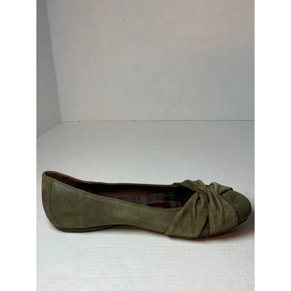 Born Lily Olive Green Suede Knot Bow Ballet Flats Comfort Bohemian 10